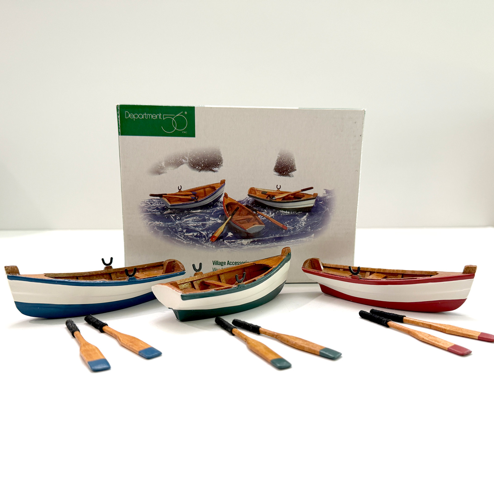 Dept 56 Village Accessories Wooden Rowboats w/Paddles – Set of 3 w/Box – Read
