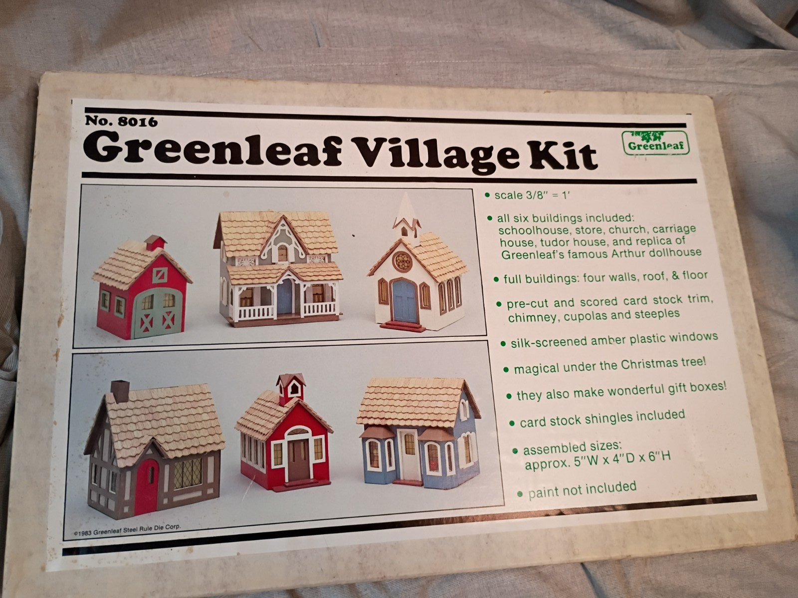 Greenleaf Village Kit schoolhouse, store, church, carriage, tudor, doll No 8016