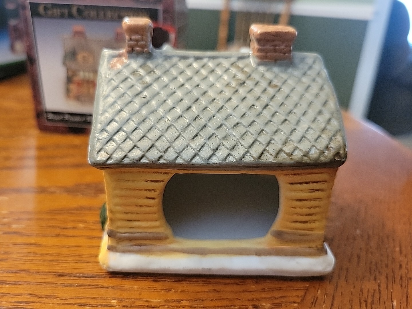 Gift Collection Hand Painted Porcelain Tea Light House Small Town Barber Shop