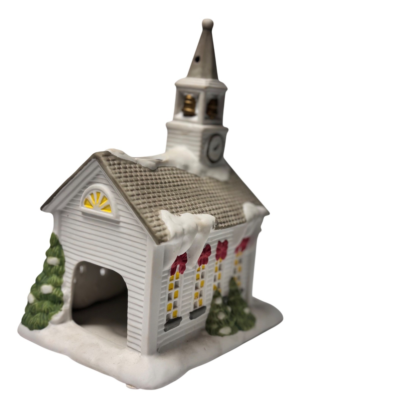 Partylite Ceramic Christmas Village Church Snowy Chapel Tea Light Candle White