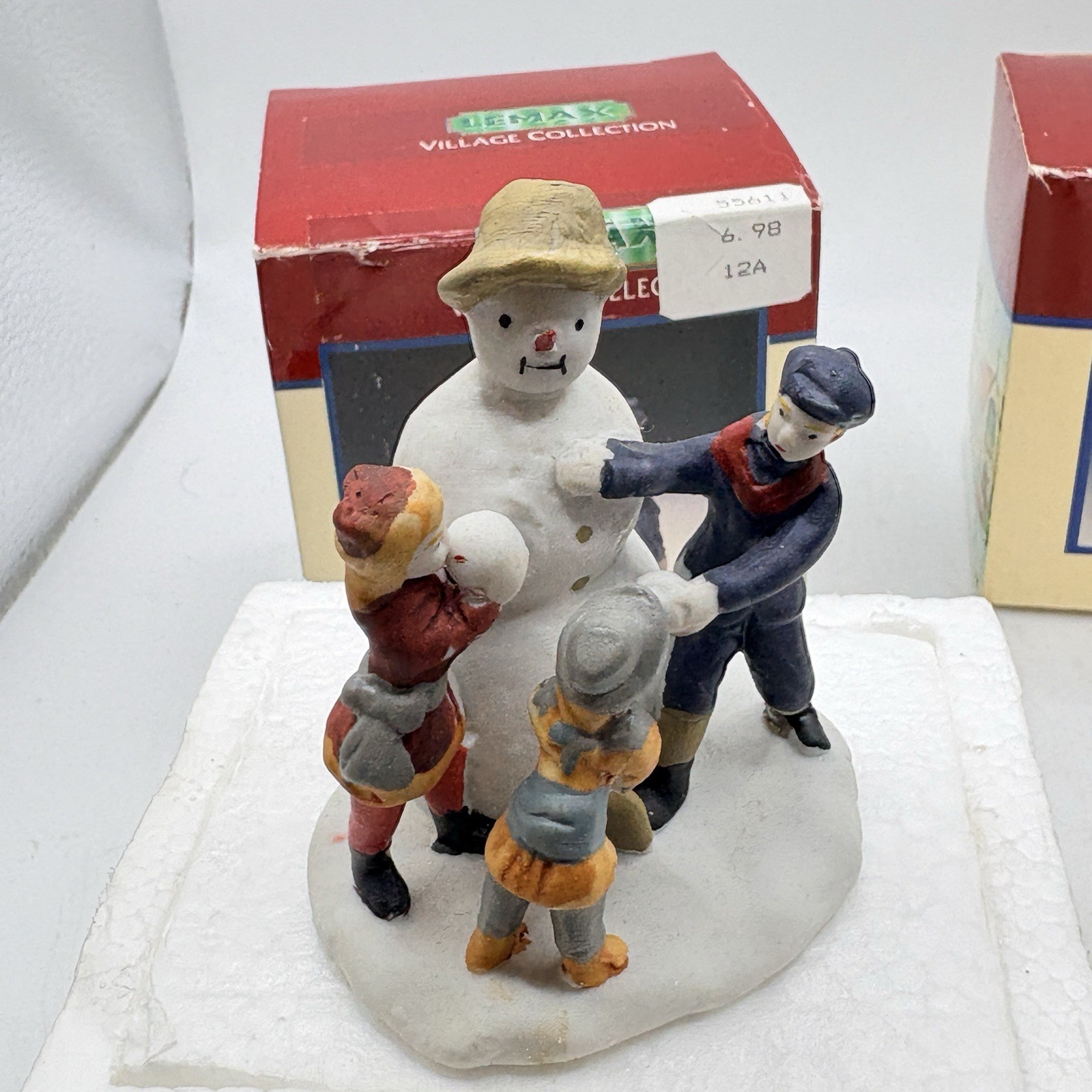 Lemax Christmas Village Collection Lot Of 2 Building A Snowman & Carrying Wood