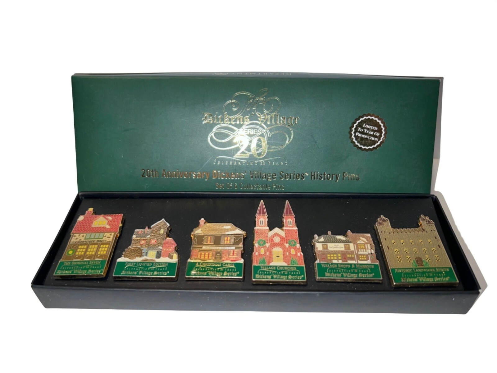 Dept 56 Set of 6 20th Anniversary Dicken’s Village Series History Pins