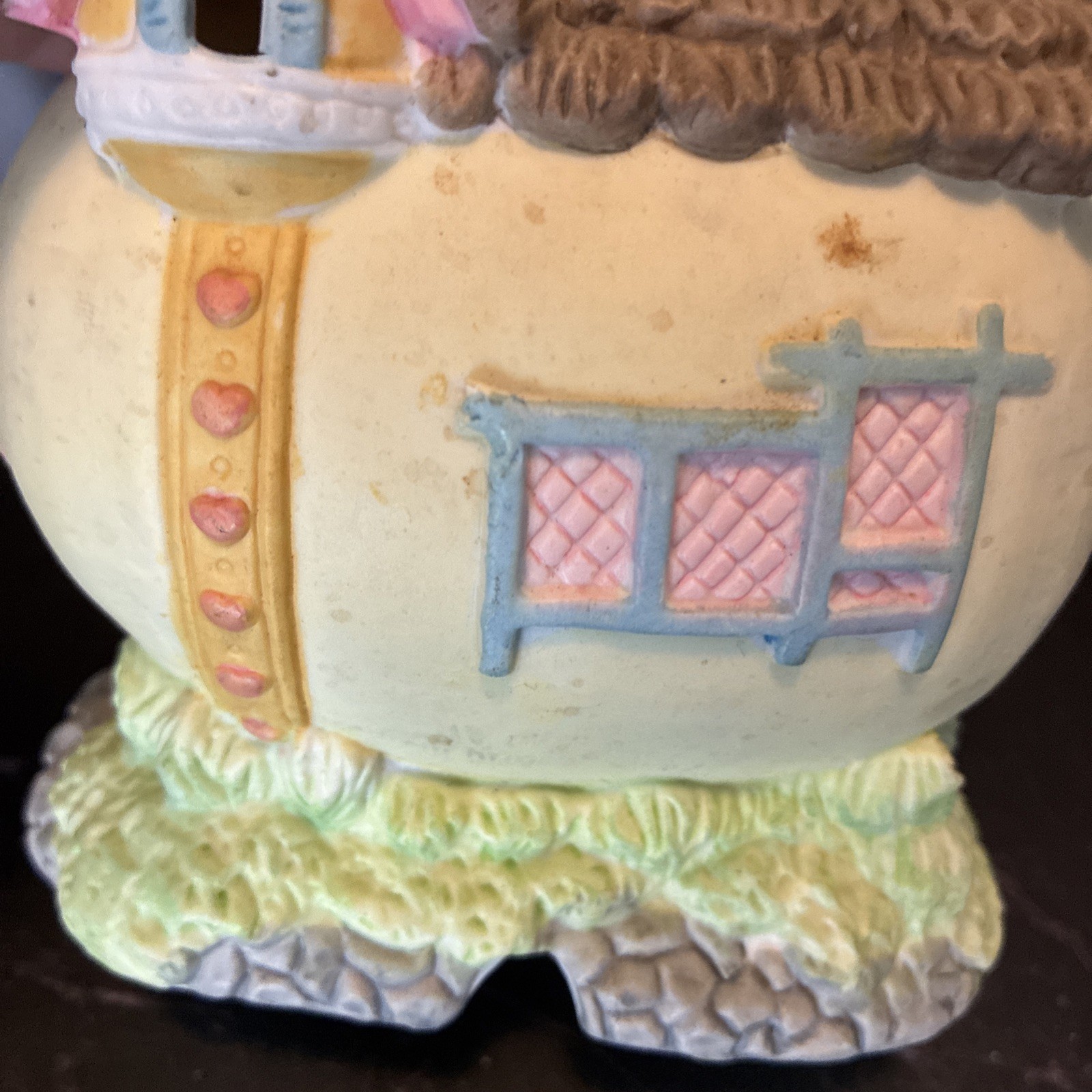 Vintage Easter Bunny House Figurine Post Office Cottage Pastel Spring Decor