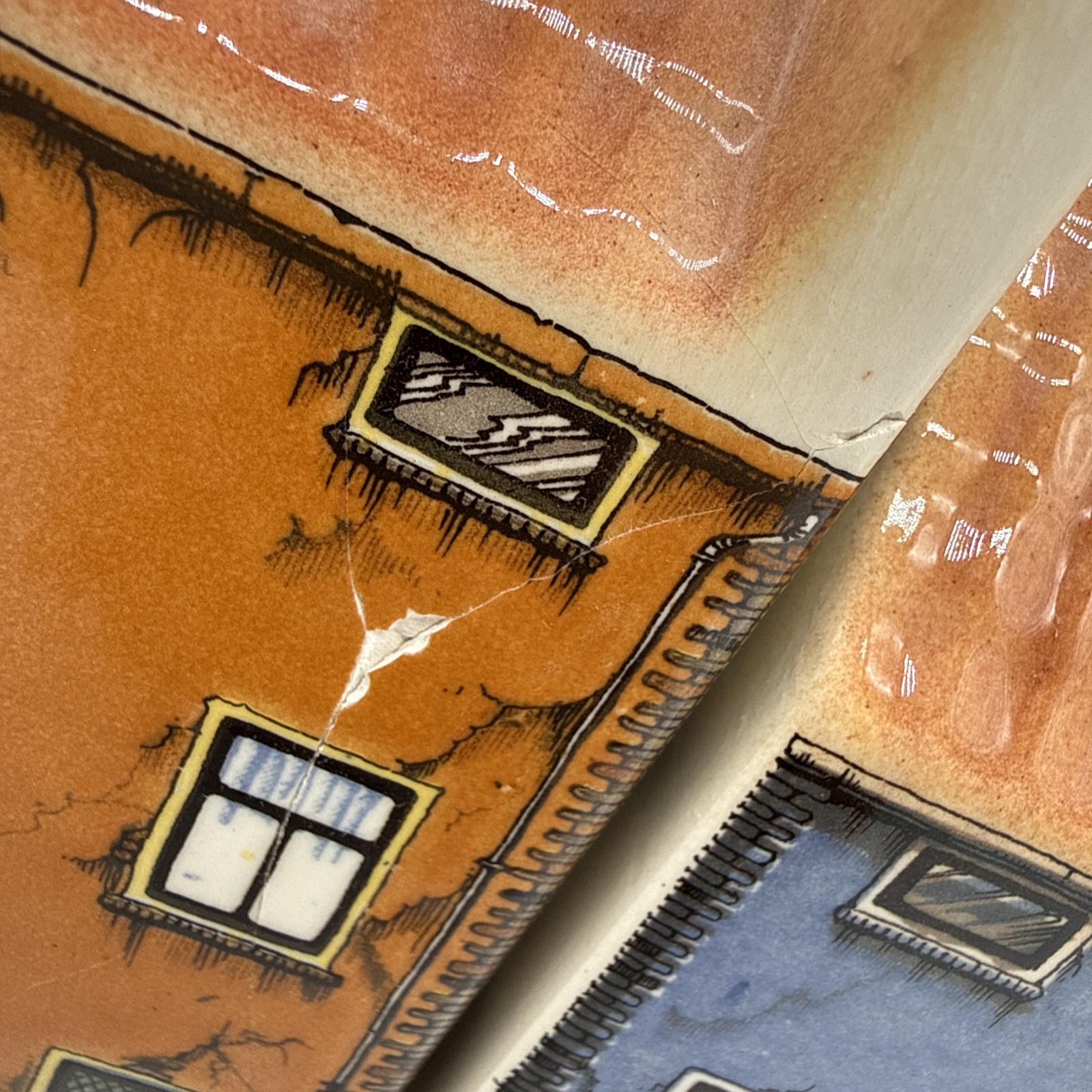 Polychroom Canal Houses Hand Painted Holland Delfino Amsterdam Set of 4 FLAWED