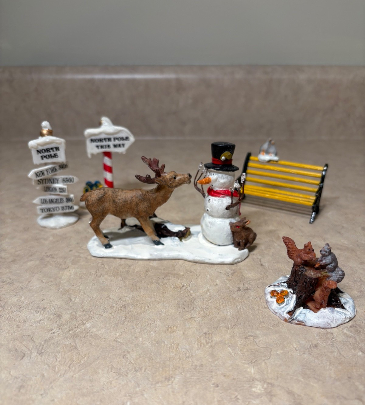 Lemax Christmas Village Snack Time Snowman & Deer/Animals Set of 5 #72405