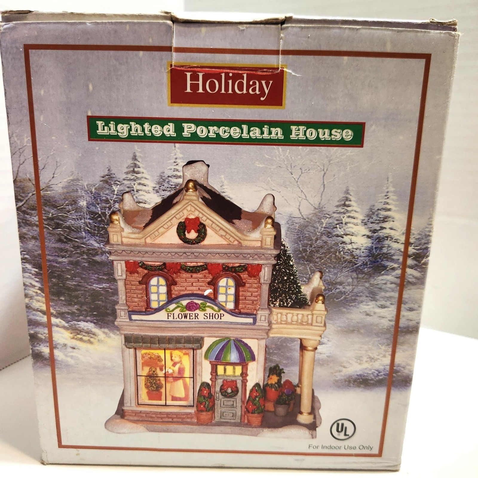 Hand-Painted Ceramic Flower Shop Christmas Village Figurine With Glitter Accents