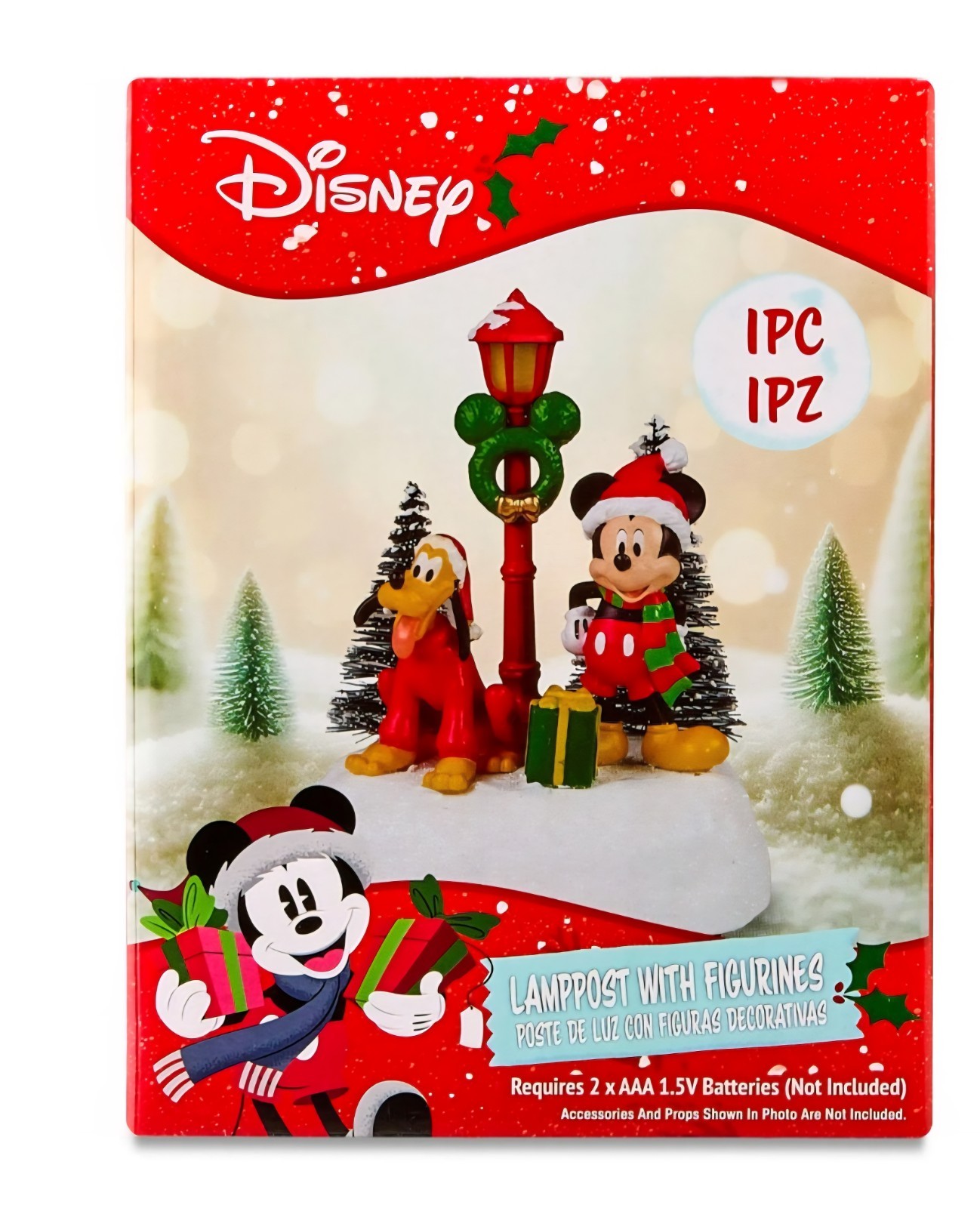 Disney Mickey Lamppost Wreatch Christmas Village Figure Decoration Light-Up NEW