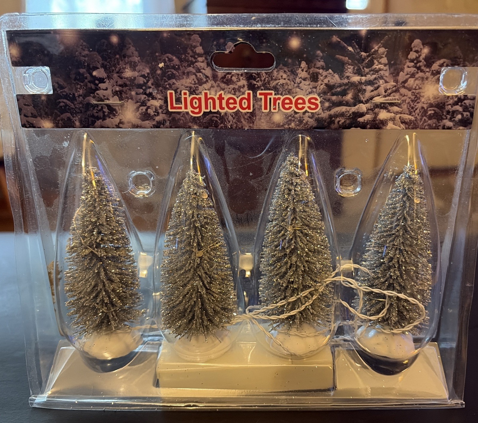 Winter Christmas Village Trees Pack Of 4 Trees 3.75” NEW In Package