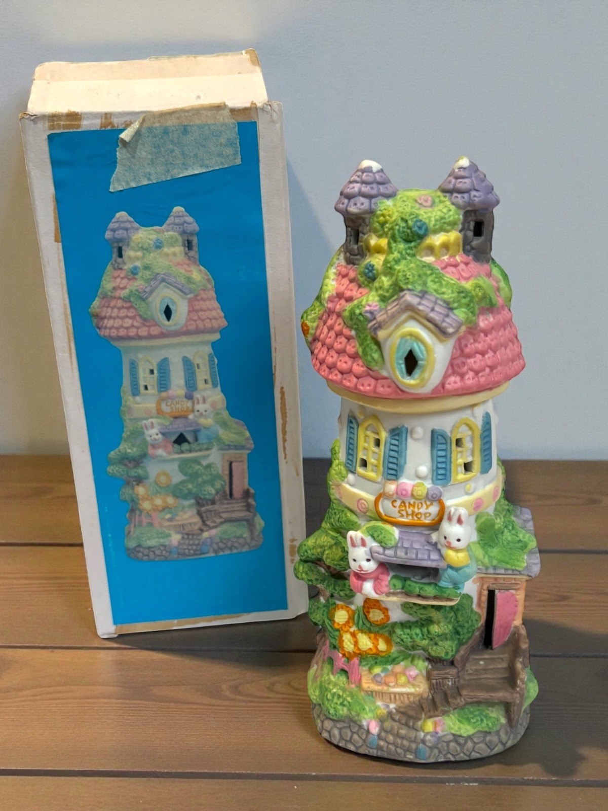 Vintage Hand-Painted Ceramic Candy Shop Decorative Figurine Lighted Easter Villa