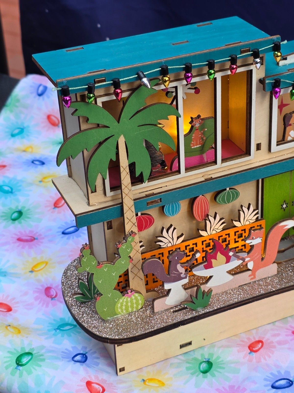 World Market Laser Cut Wood MCM House LED Santas Vacation House CHRISTMAS NEW