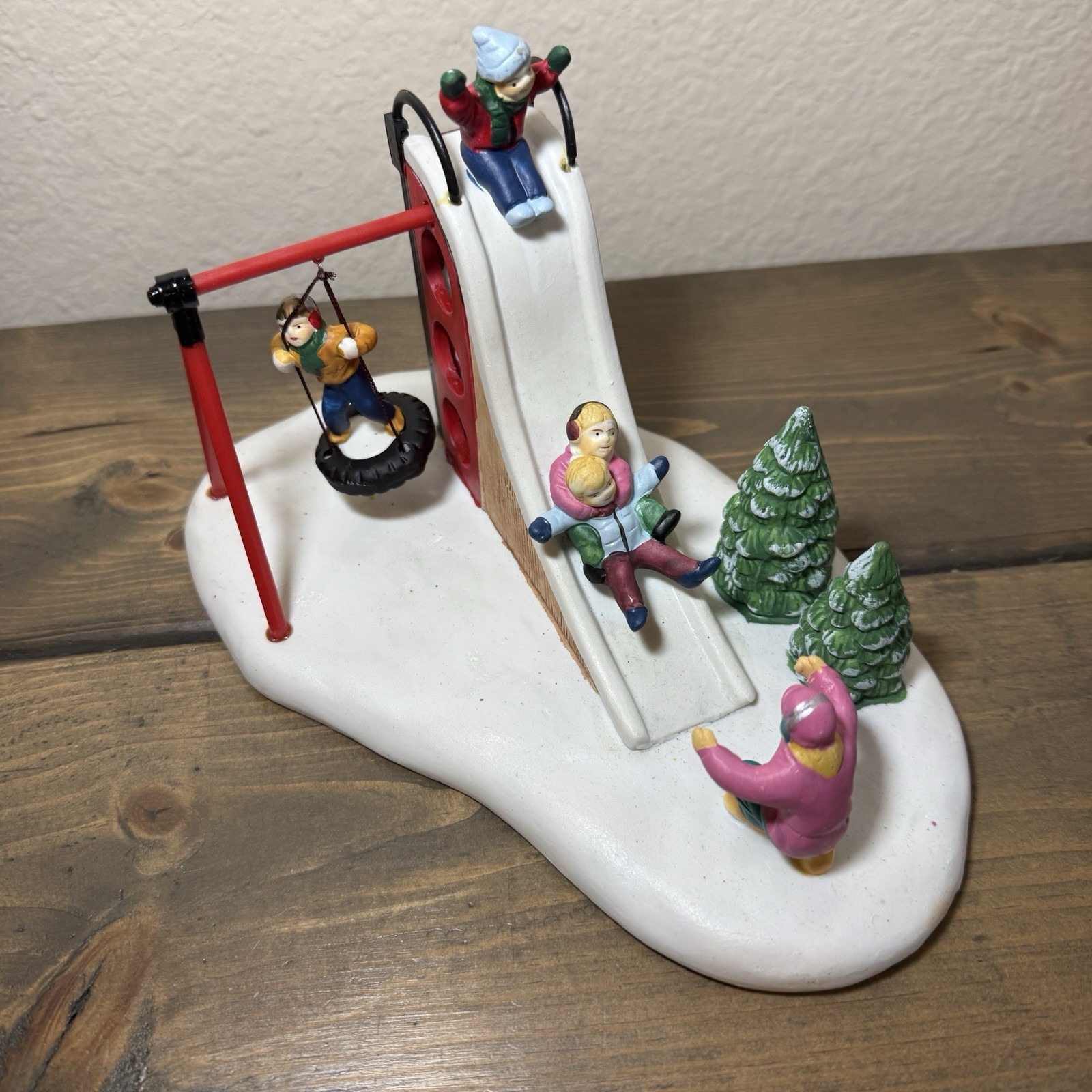 Vintage Christmas Lemax Village Collection Porcelain Fun On The Slide W/Box 1996