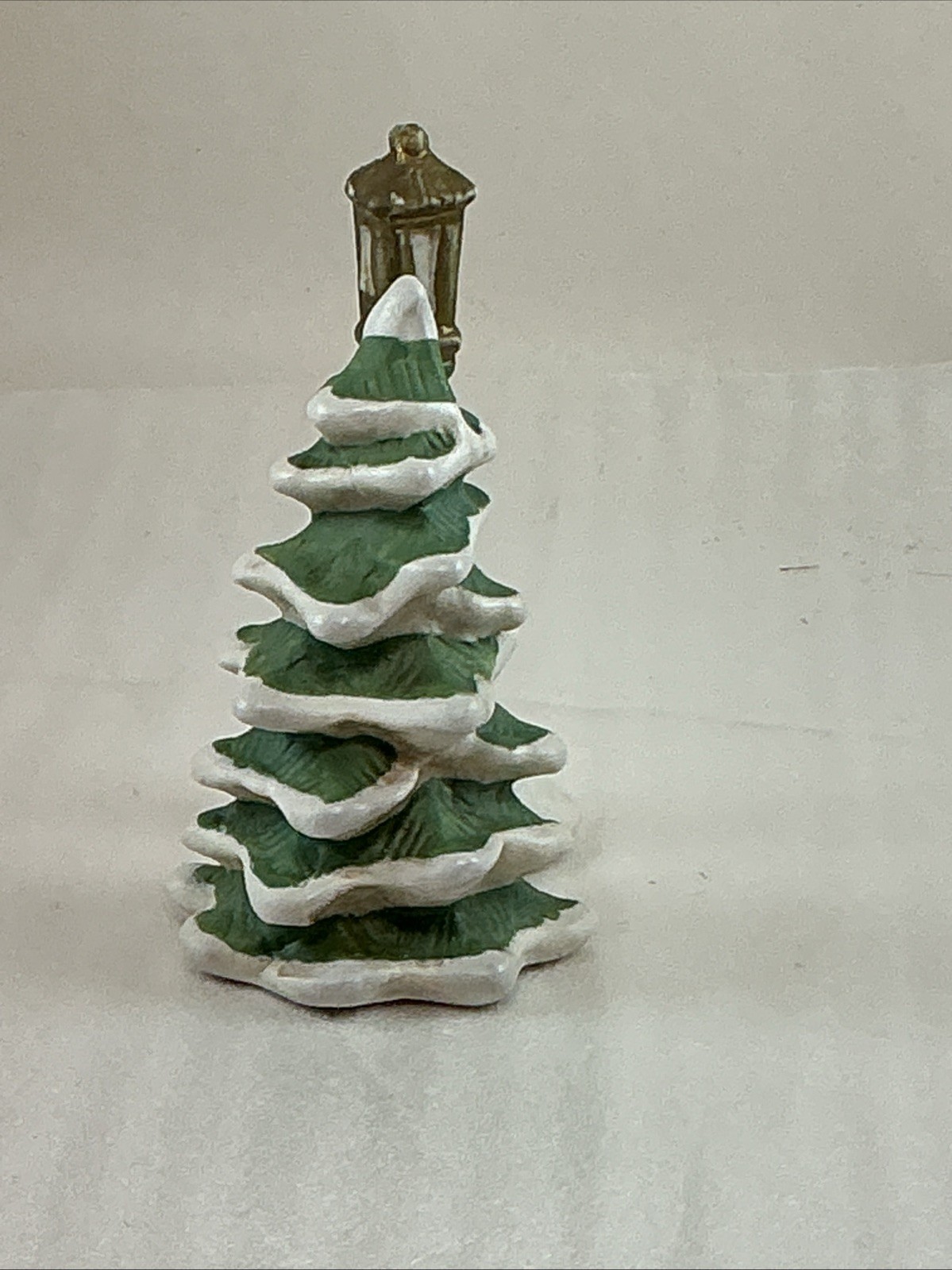 Vintage Ceramic Pine Tree & Lantern Figurine, Christmas Village 1990s – 4” High