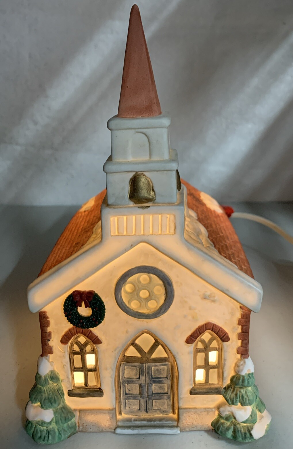 Vtg. American Porcelain Christmas Collectible Hand-painted Church US4