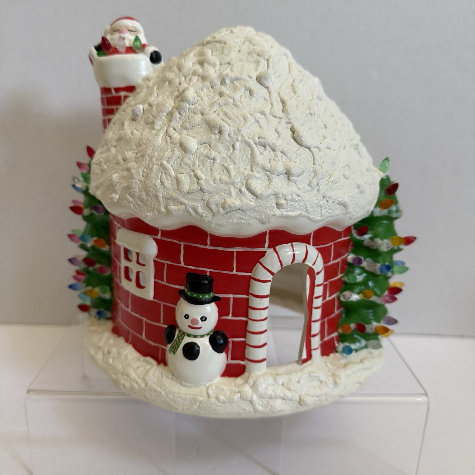 Vintage Ceramic Igloo Christmas House Santa Trees Snowman (NO LIGHT CORD)