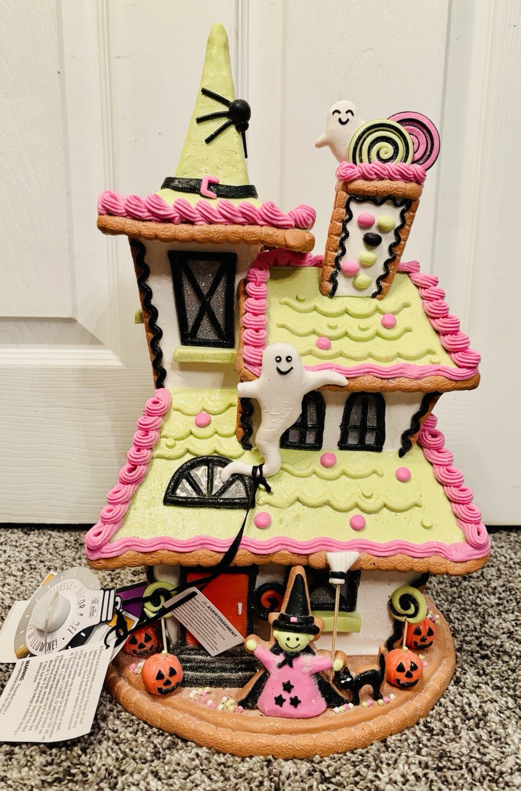 Large 16” Halloween Gingerbread Haunted House Witch Ghost Light Up Decoration