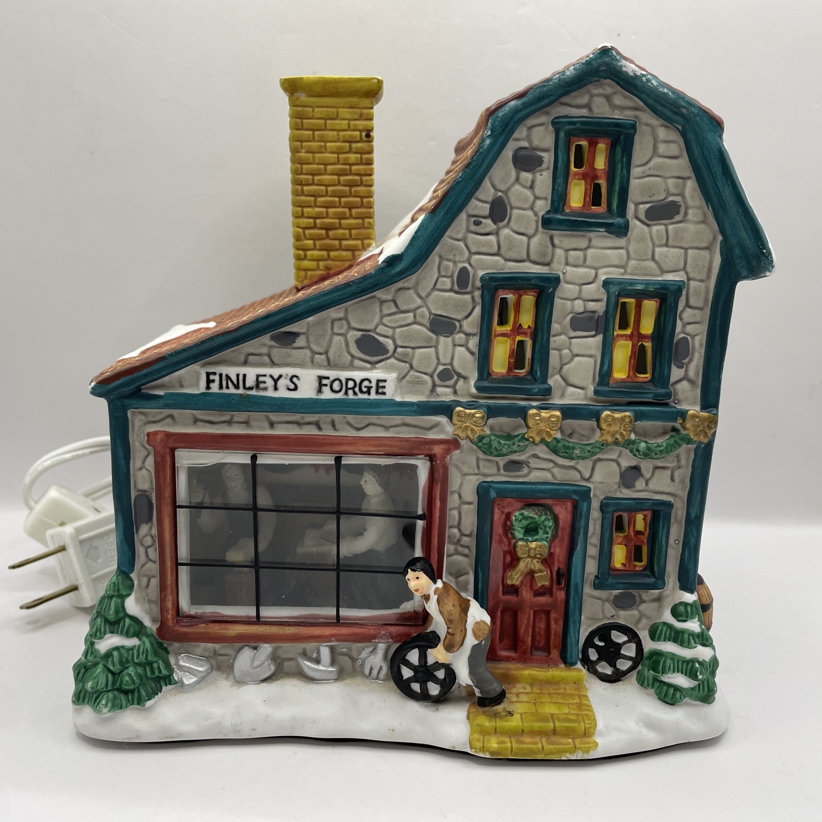 Trim A Home Christmas Village FINLEY’S FORGE Blacksmith Shop Cord Included