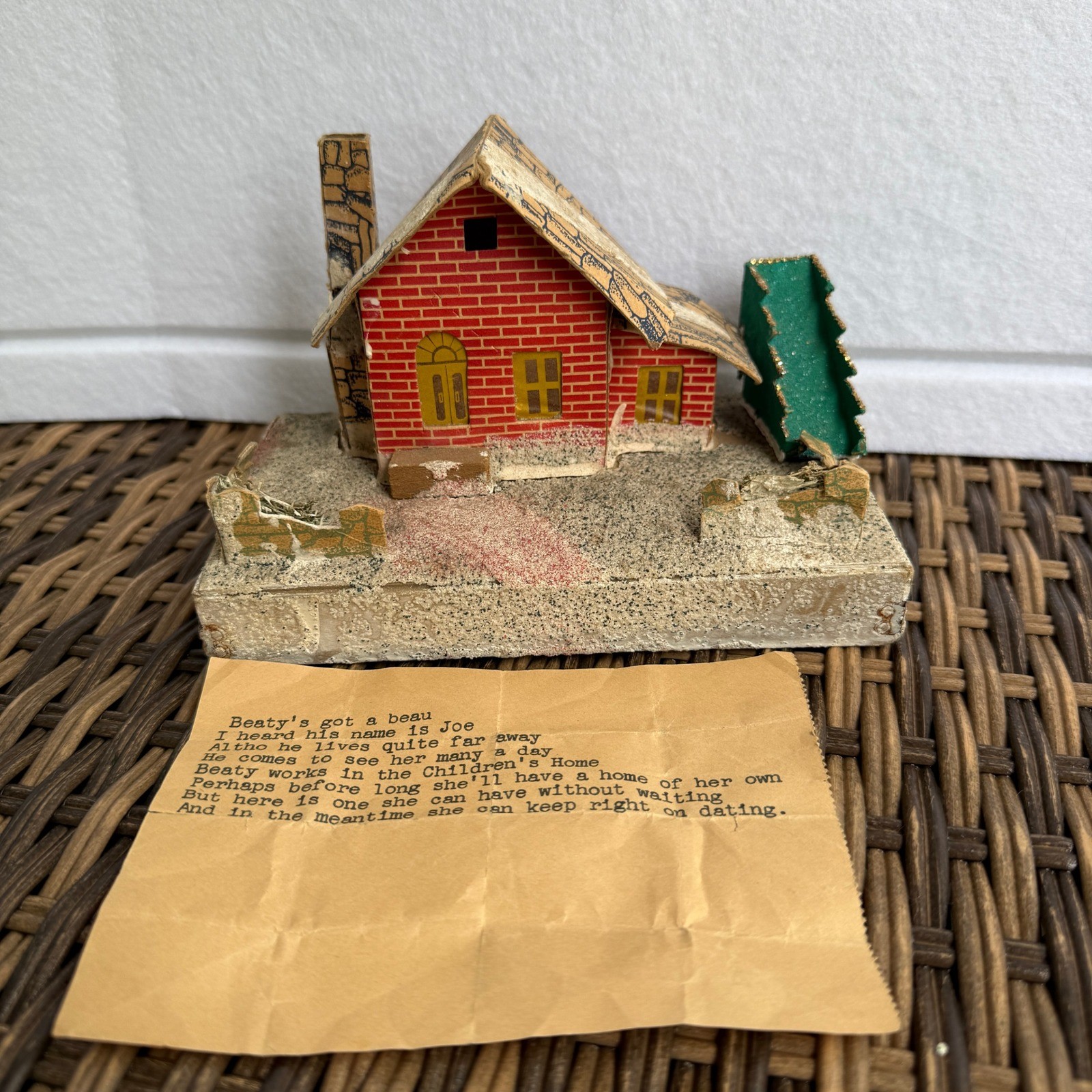 Vintage Dolly Toy Co Putz House Miniature Cottage w Original Typed Poem