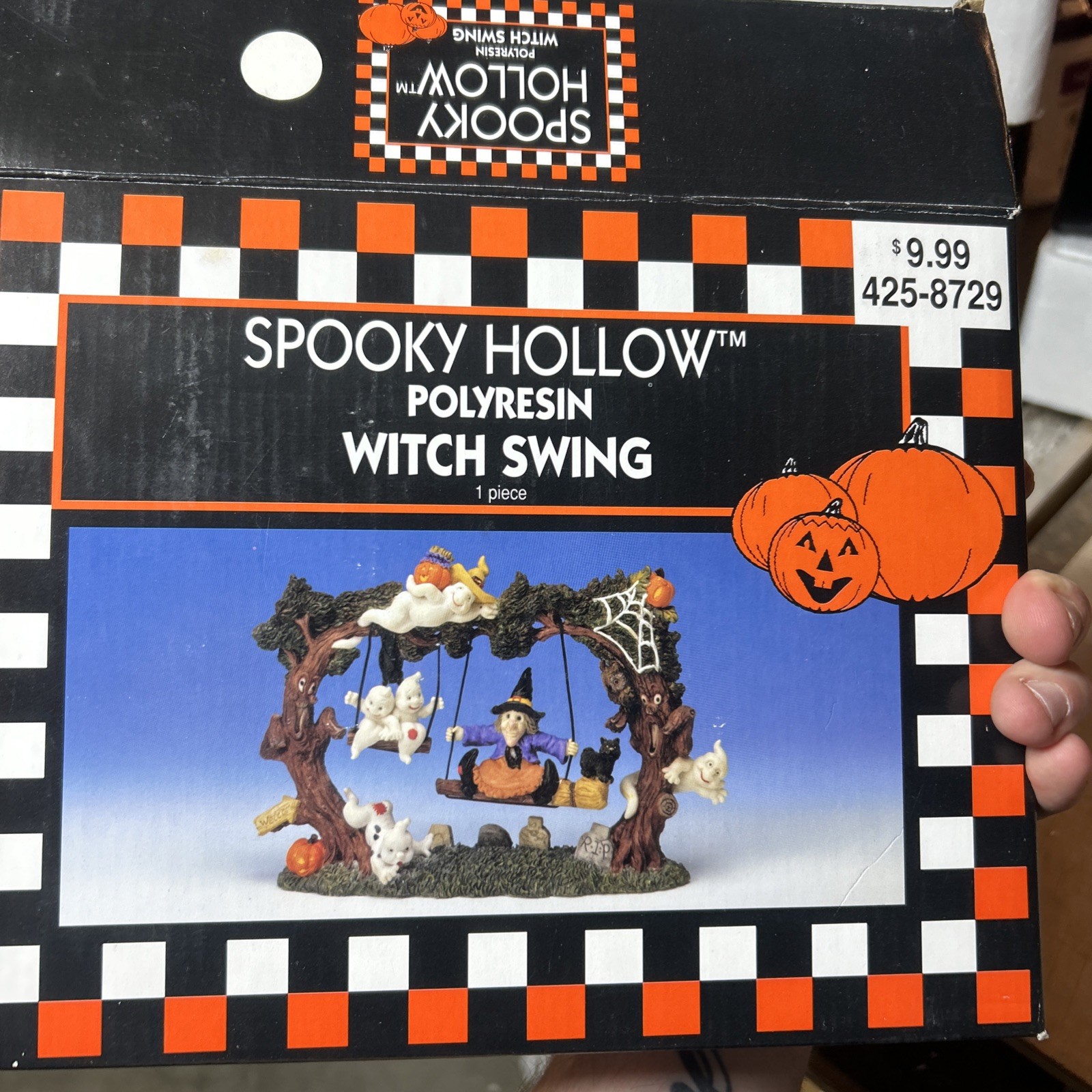 Spooky Hollow Halloween Village Witch Swing Ghosts Pumpkin Decor ~ 1998 w/Box