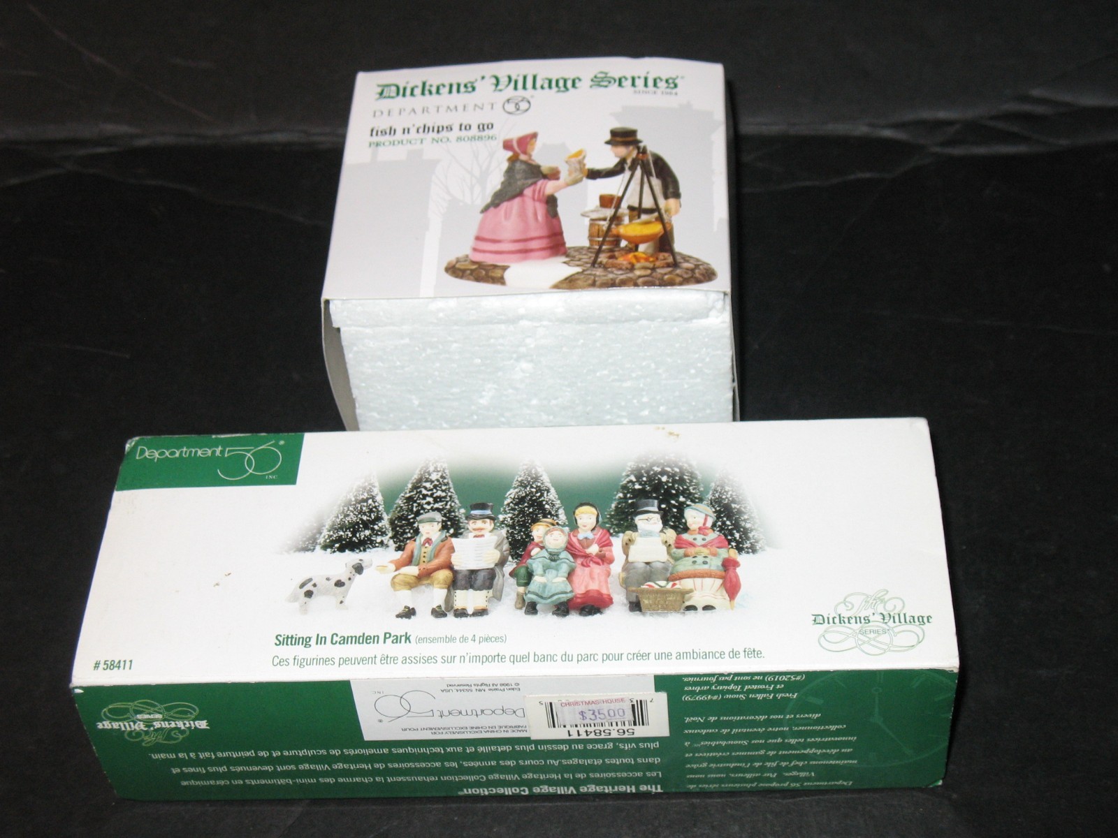 Dept. 56 Dickens Series 2010 Fish N Chips To Go 808896 & Sitting in Camden Park