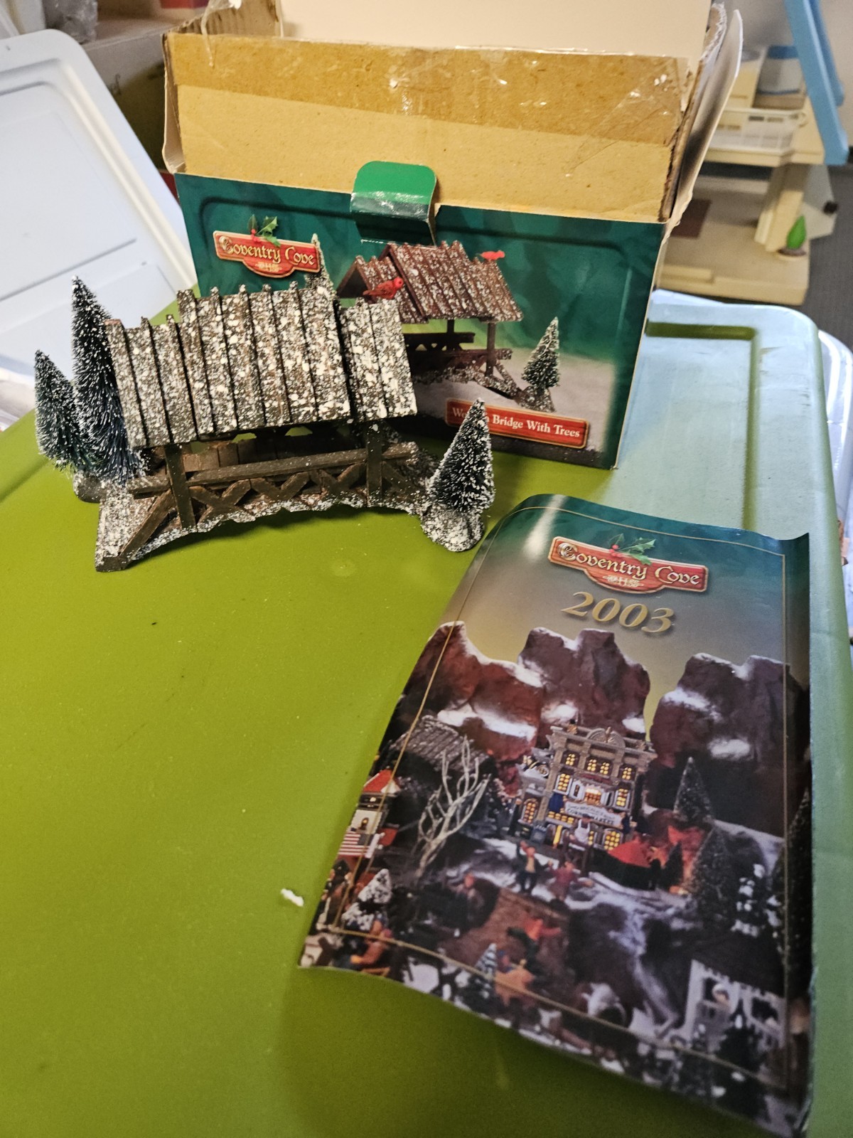 New Lemax Village Collection Wooden Bridge With Trees Holiday Scene 2001 In Box
