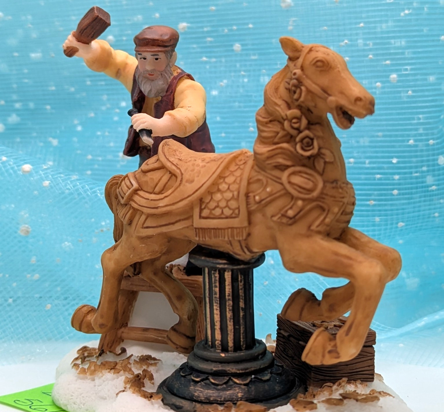 O’Well wood carver carousel horse Christmas Village Figurine partial pkg. INV561