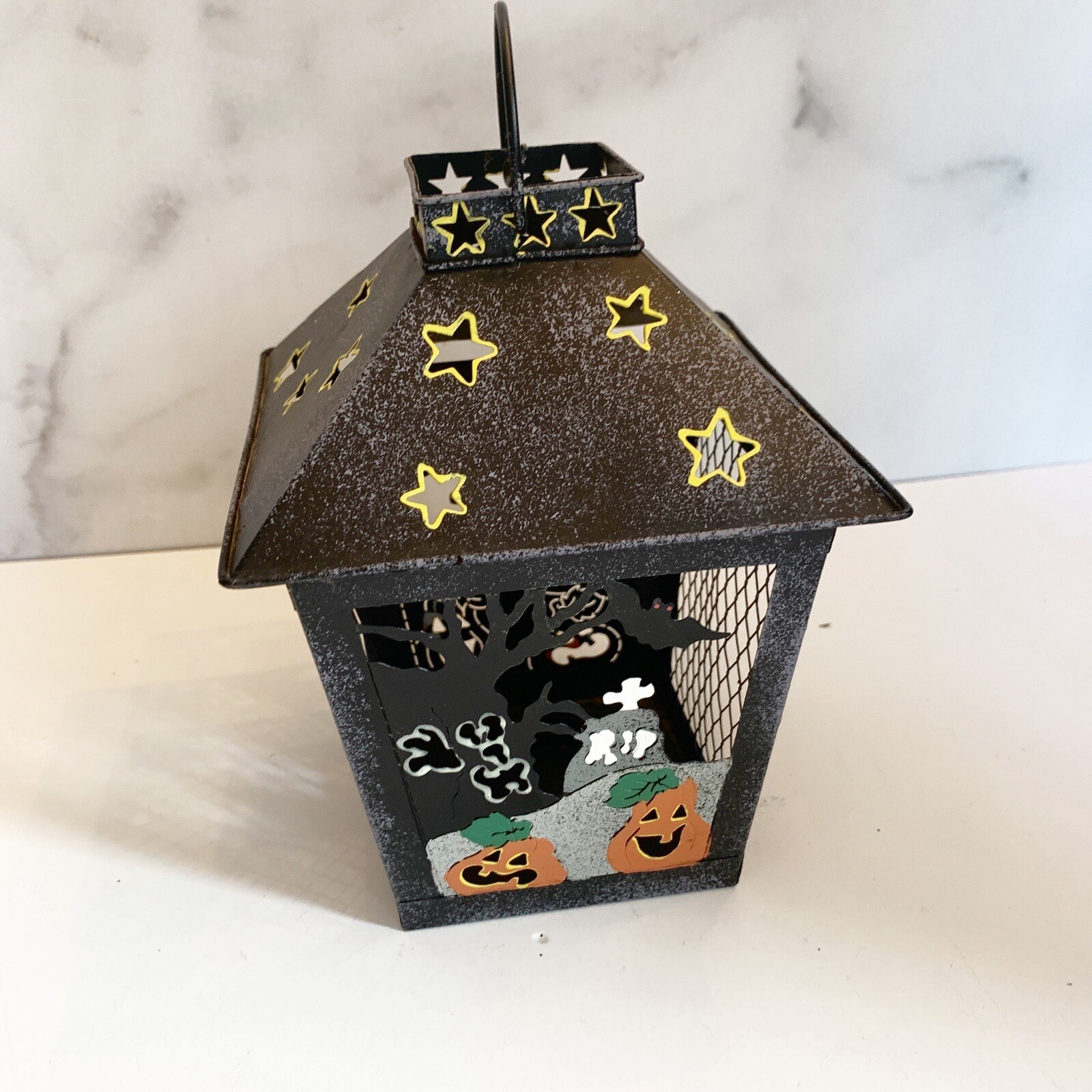 Spooky Hollow Halloween Ghost Lantern Metal Vintage 1998 Votive holder 7 Inch
