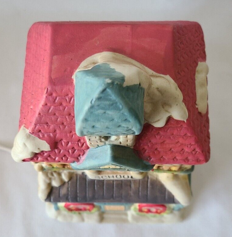 Christmas School C.R. Seasons Hand Painted Lighted Ceramic House Cord Box