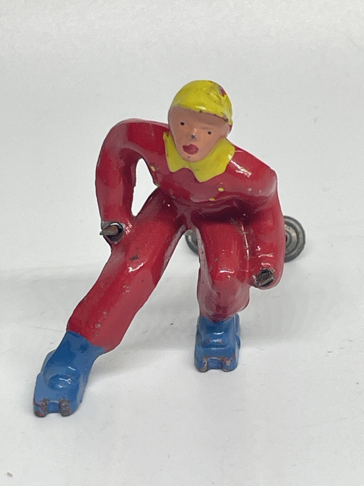 Metal Mailbox Fire Hydrant Man Skiing Christmas Village Figurines 3 Pcs Vintage