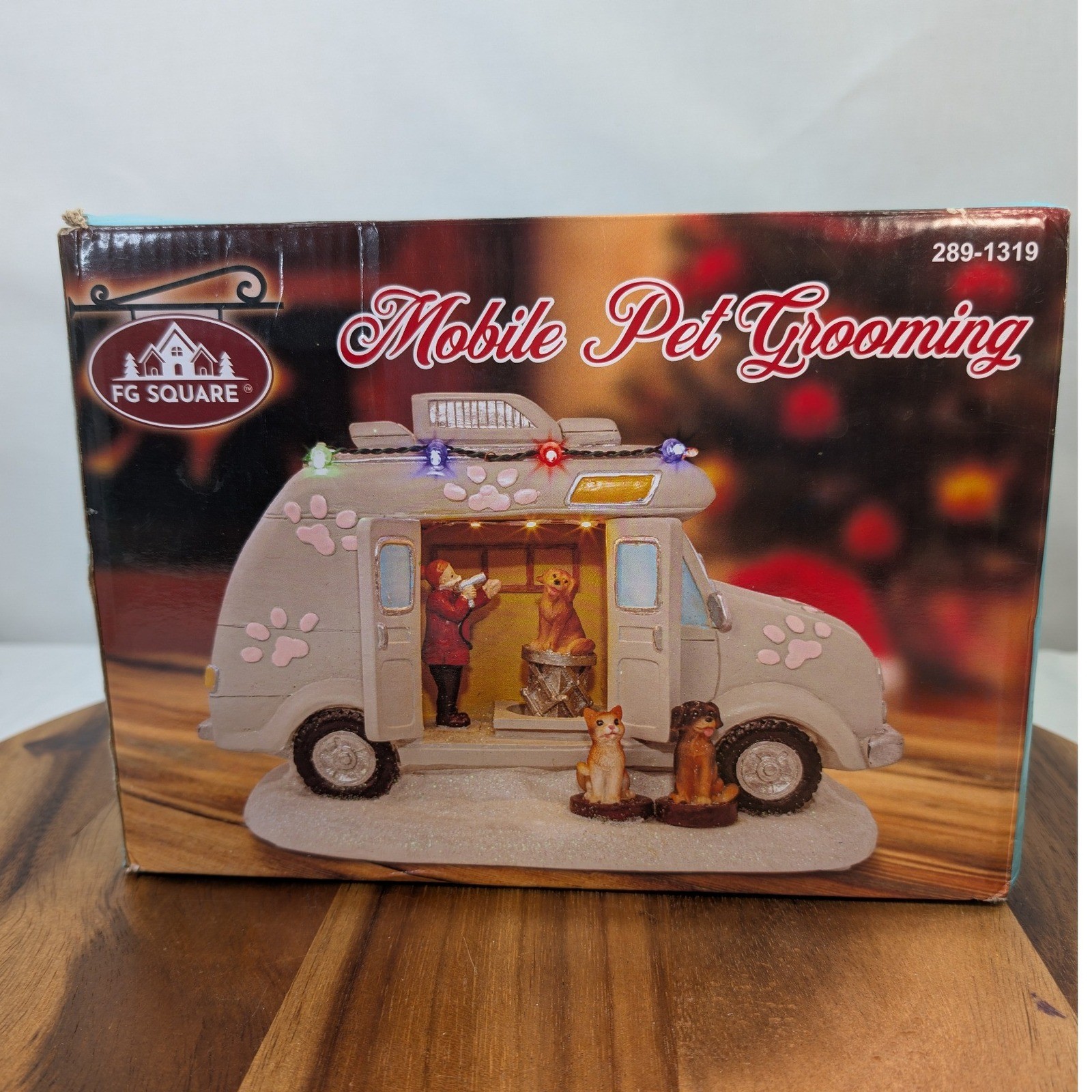 FG Square Mobile Pet Grooming Lighted Christmas Village Van 289-1319 Resin Decor