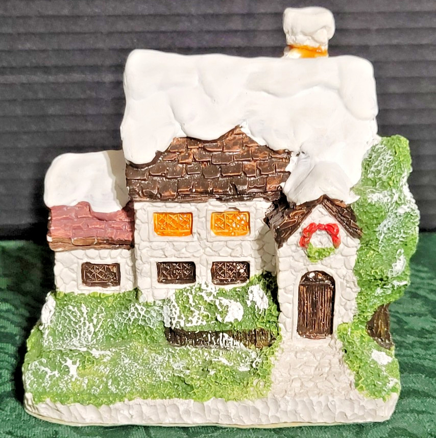 4 Vintage Hand Painted Plaster Snow Houses -TAIWAN -4″high StartYour own village