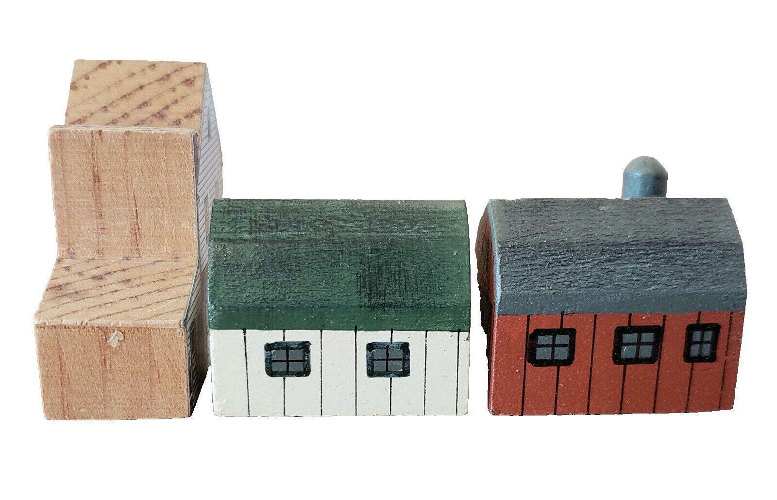 VINTAGE 6P Handmade House VILLAGE Wood CHRISTMAS Barn PUTZ Hartzell TINY #13