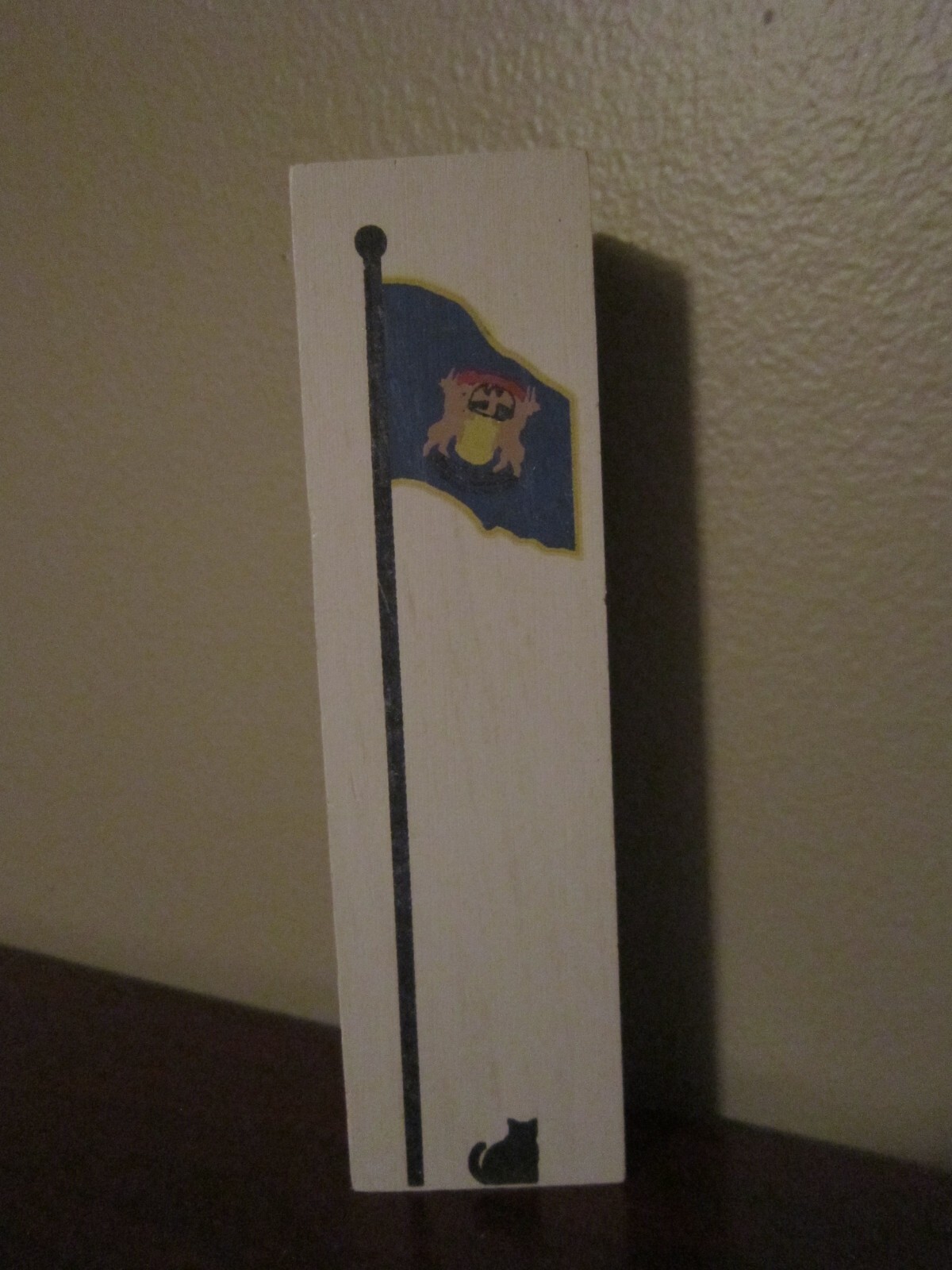 STATE OF MICHIGAN FLAG ACCESSORY CAT’S MEOW VILLAGE WOOD BLOCK SIGNED FALINE ’92
