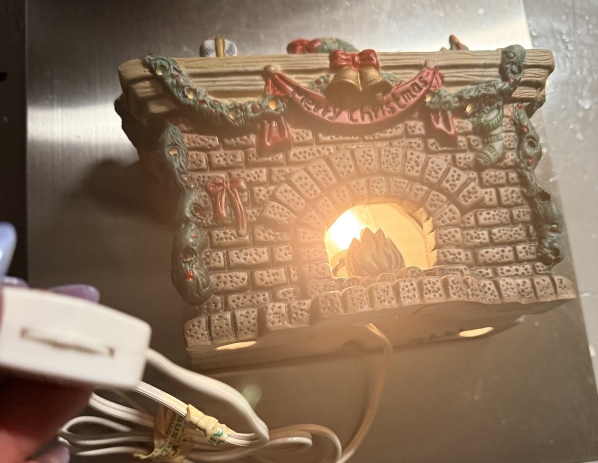 Vintage Christmas Ceramic Fireplace 5 piece Night Light Set with Light