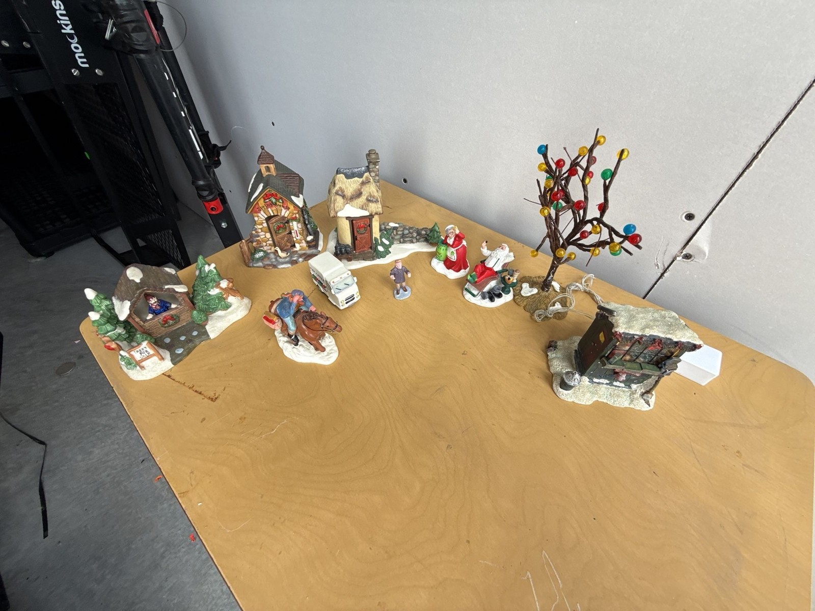 Vintage Christmas Holiday Village Set with Lighted Figurines, Buildings, and Lig