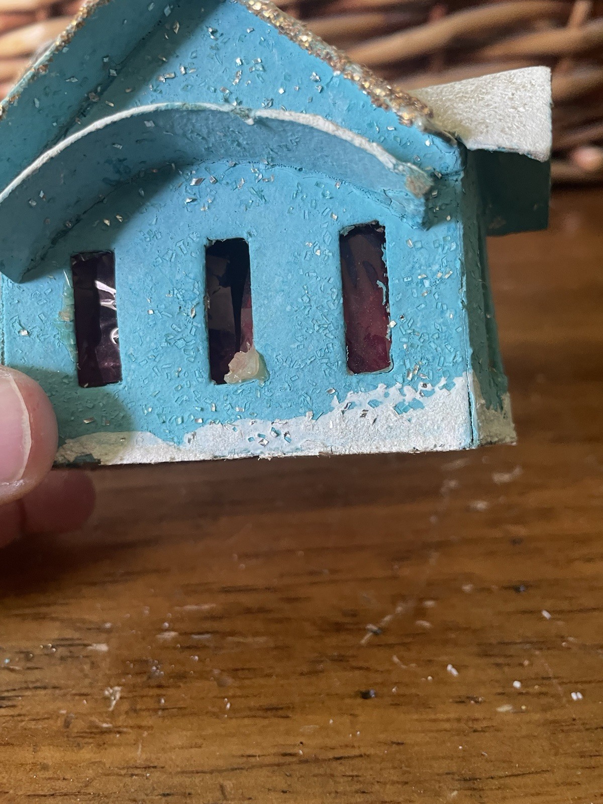 Vintage Lot 6 Japan Putz Cardboard Houses Miniature Church Village Mica