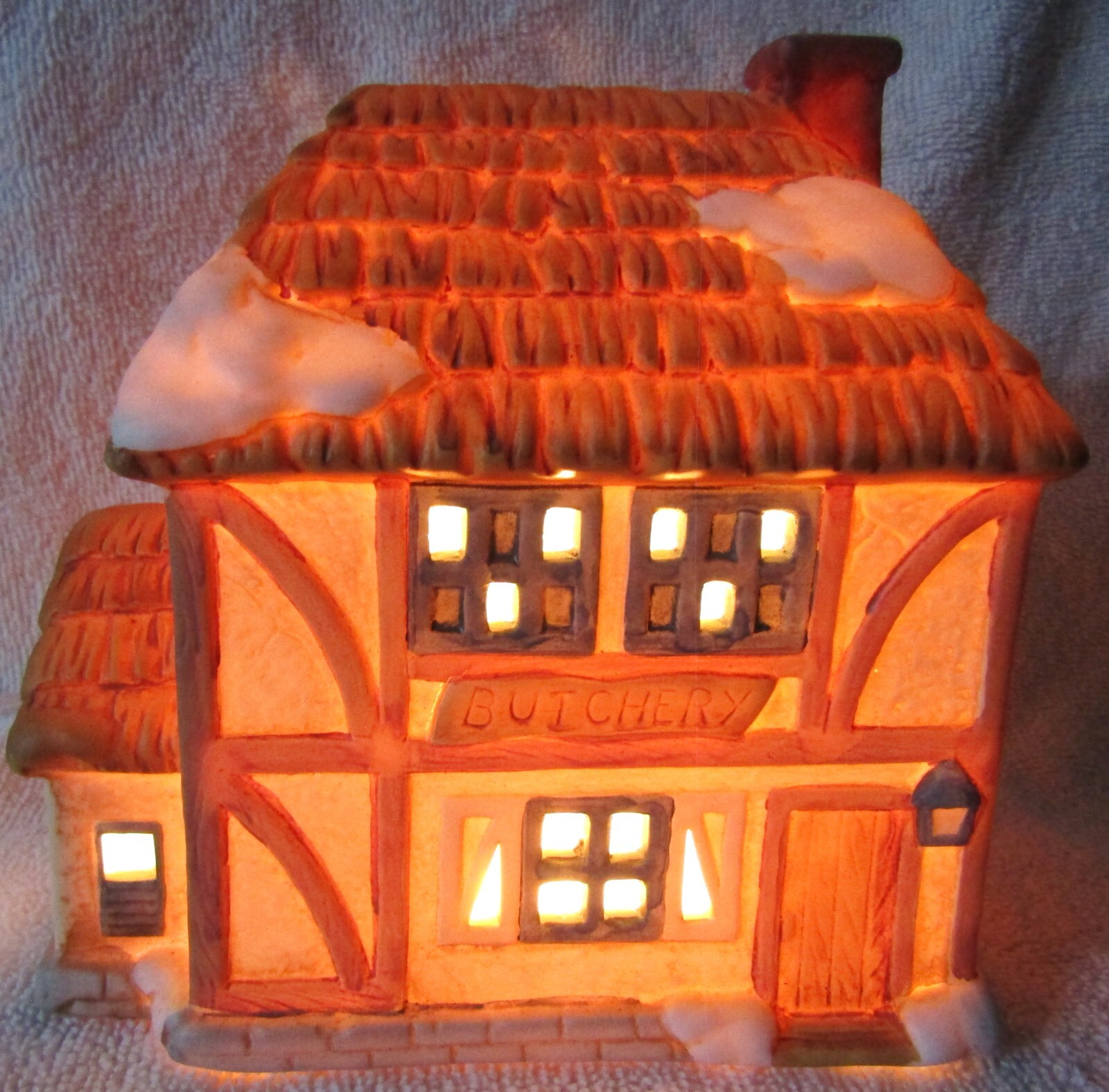 Vintage Brinn’s 1987, “Butcher Shop”, Lighted Porcelain Christmas Village Buildi