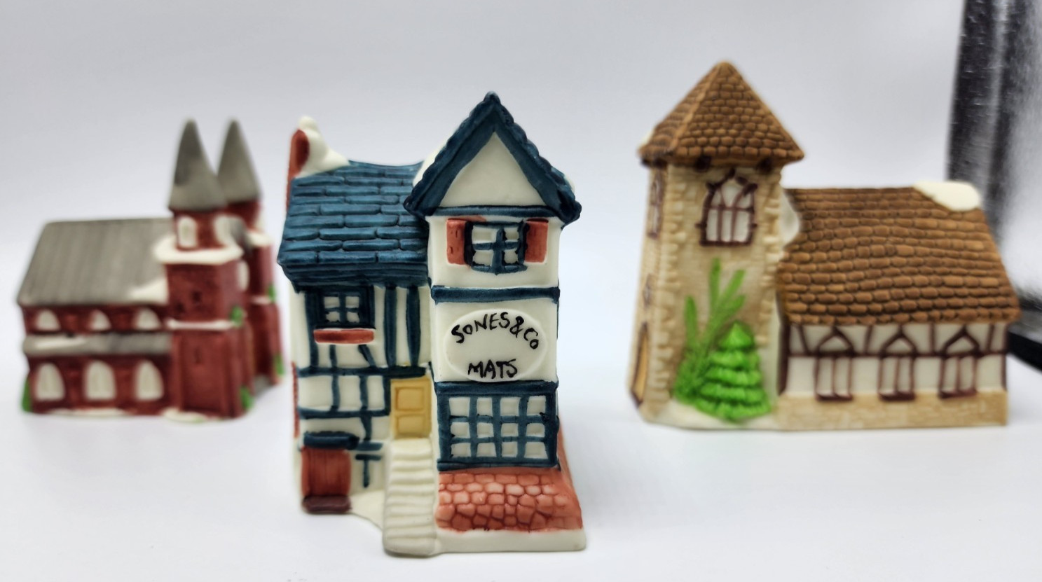 Ceramic Christmas Village Painted Multicolor Miniatures & Trees (Set of 12)