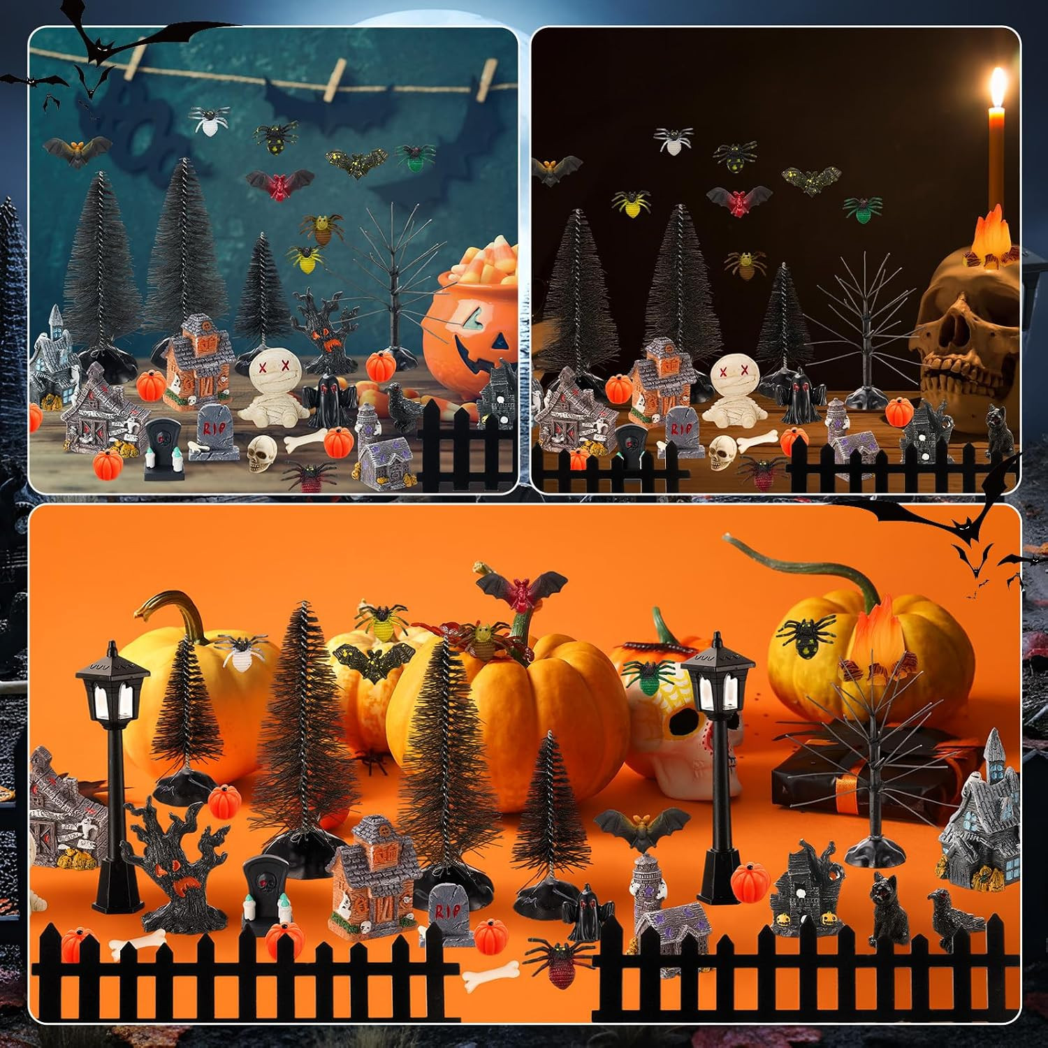 50 Pcs Halloween Village Accessories Set Halloween Resin Haunted House Miniature