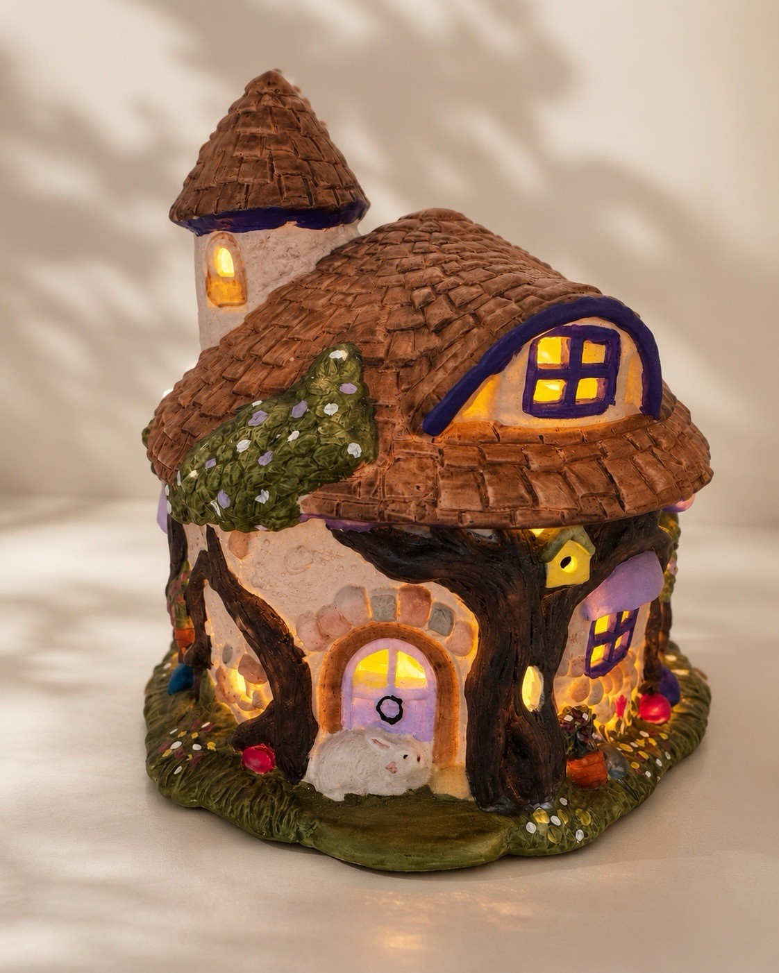 Pacific Rim Imports 4062 Lighted Bunny Fairy Cottage Lamp Taiwan Whimsical Decor