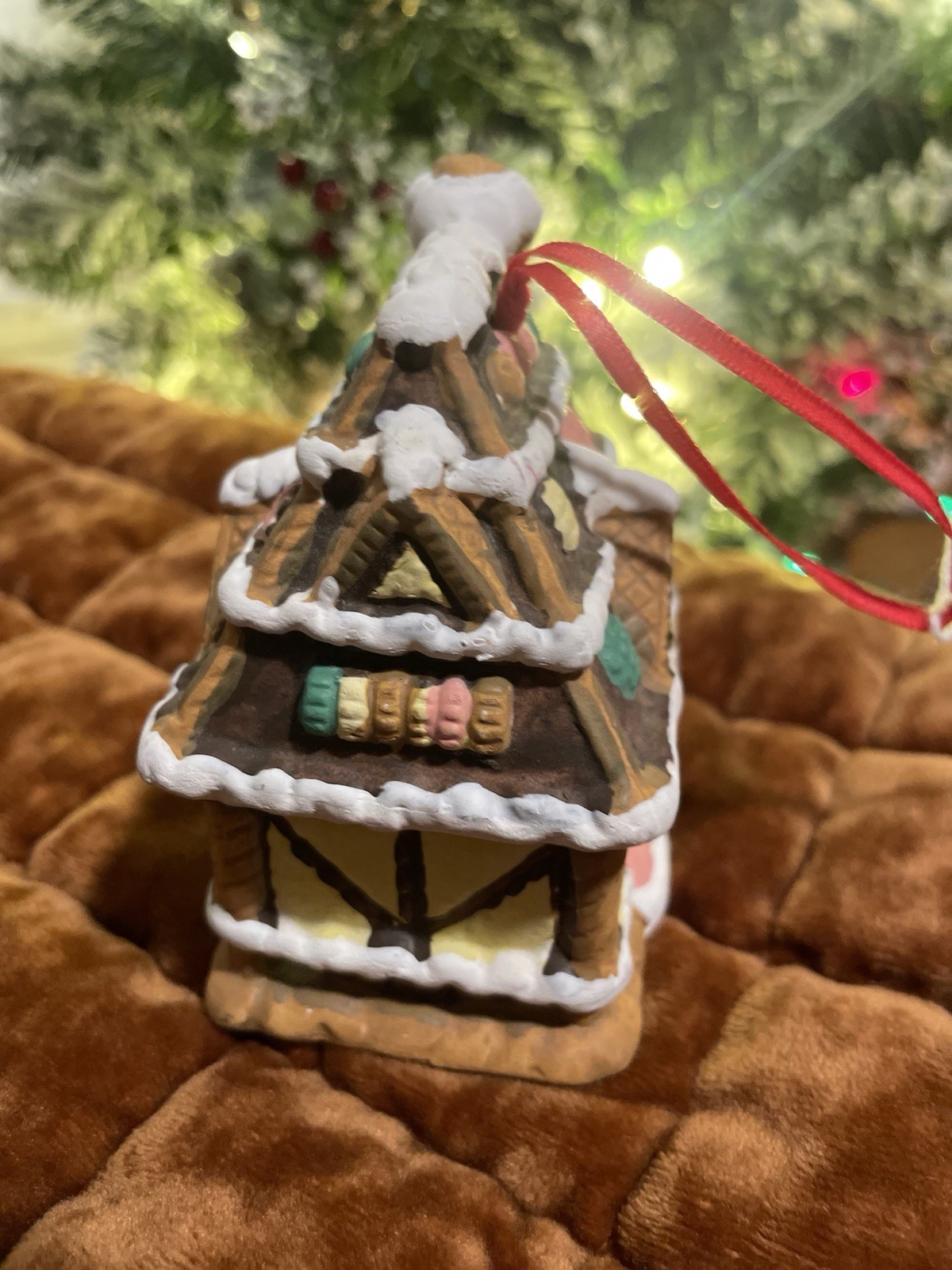 Wright’s Teddy Bear Factory Christmas Bell Ceramic Village Ornament Vintage