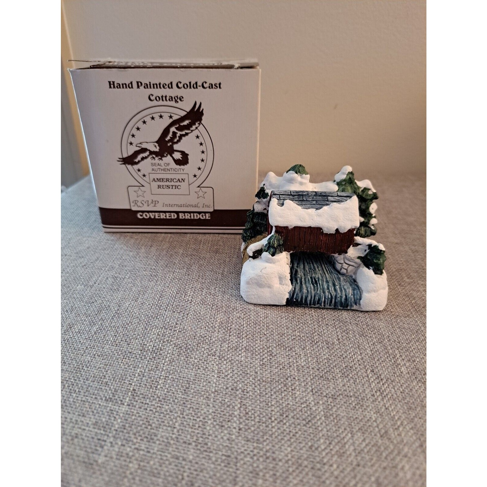 1989 American Rustic Hand-Painted Cold-Cast Christmas Village Complete Set