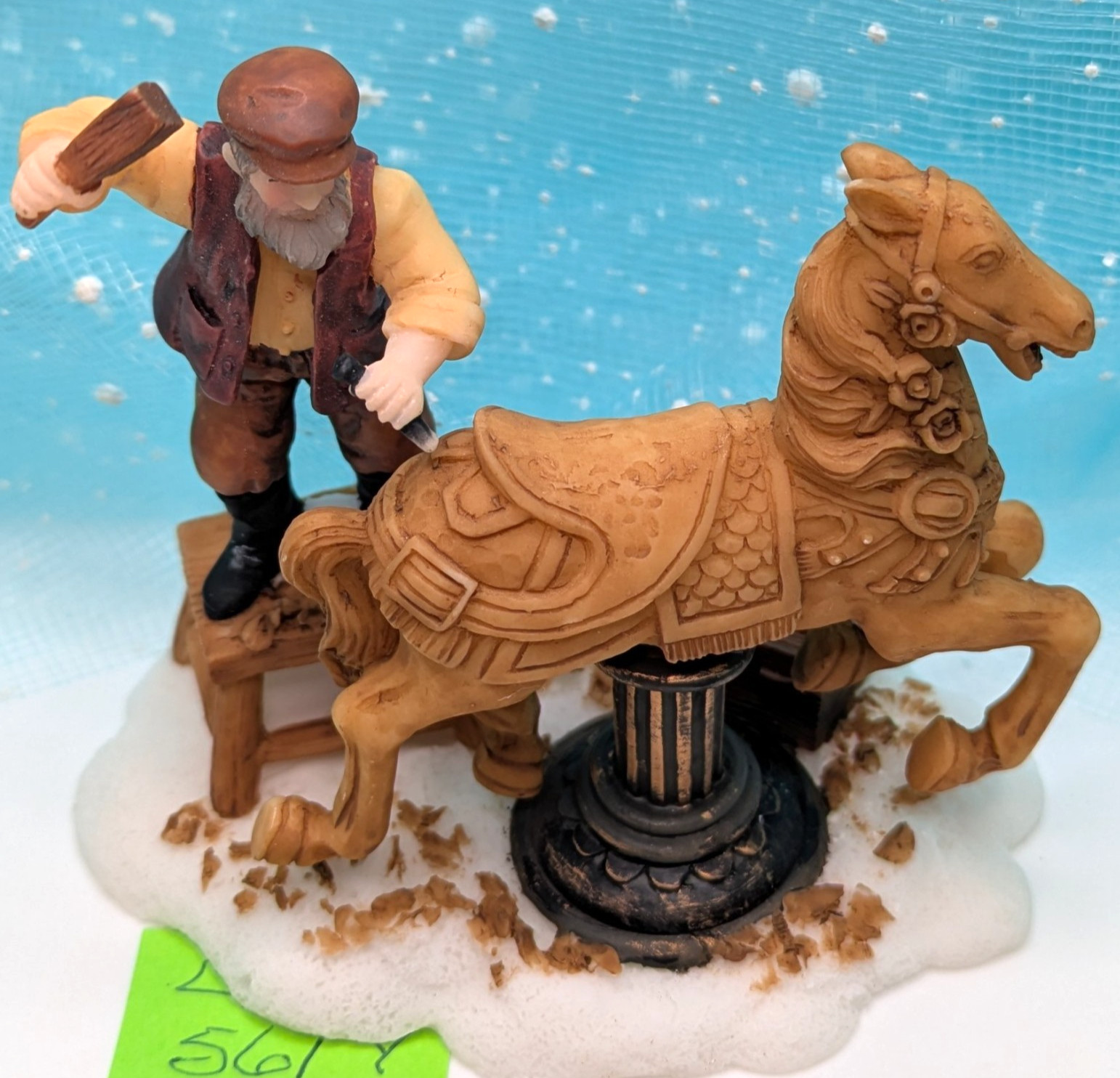 O’Well wood carver carousel horse Christmas Village Figurine partial pkg. INV561