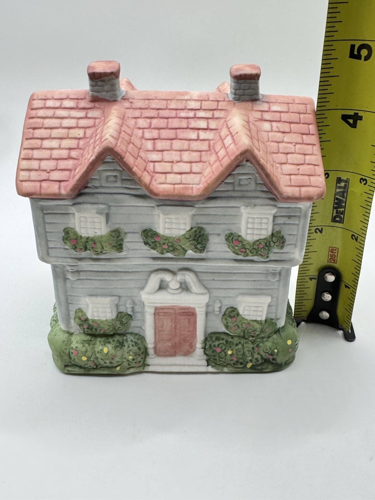 Vintage Ceramic Cottage House Figurine Cottagecore Shelf Decor Pink Roof