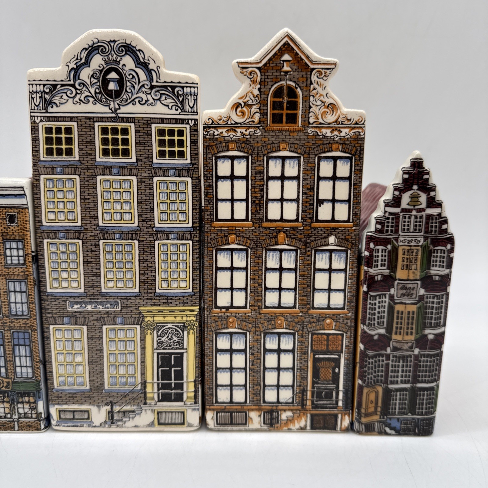 Polychroom Canal Houses Hand Painted Holland Delfino Amsterdam Set of 4 FLAWED