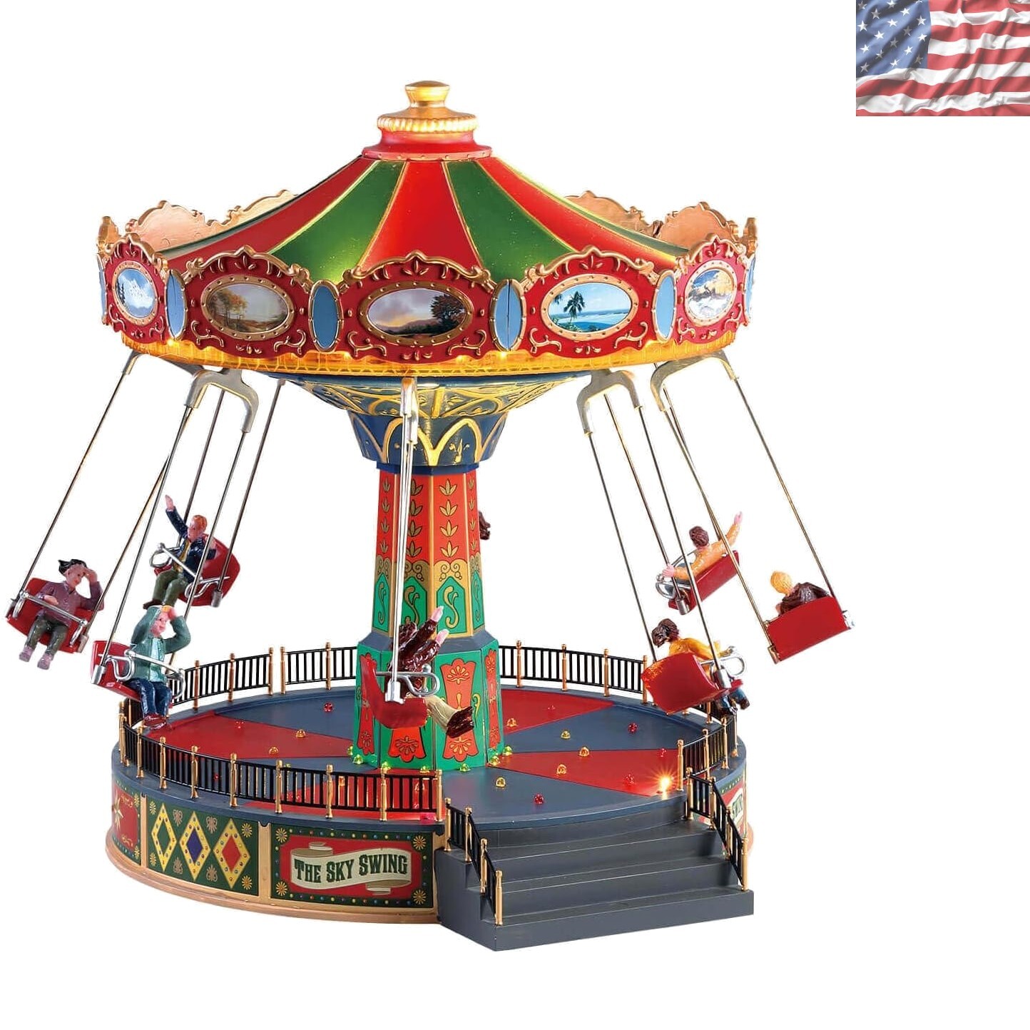 Animated Lemax Sky Swing with Power Adaptor – Multicolor Christmas Joy