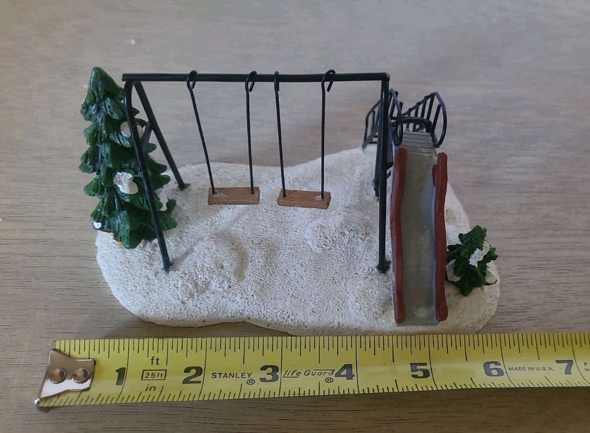 2 Pc St Nicholas Square School Bus Playground Slide Swing Set Village Collection