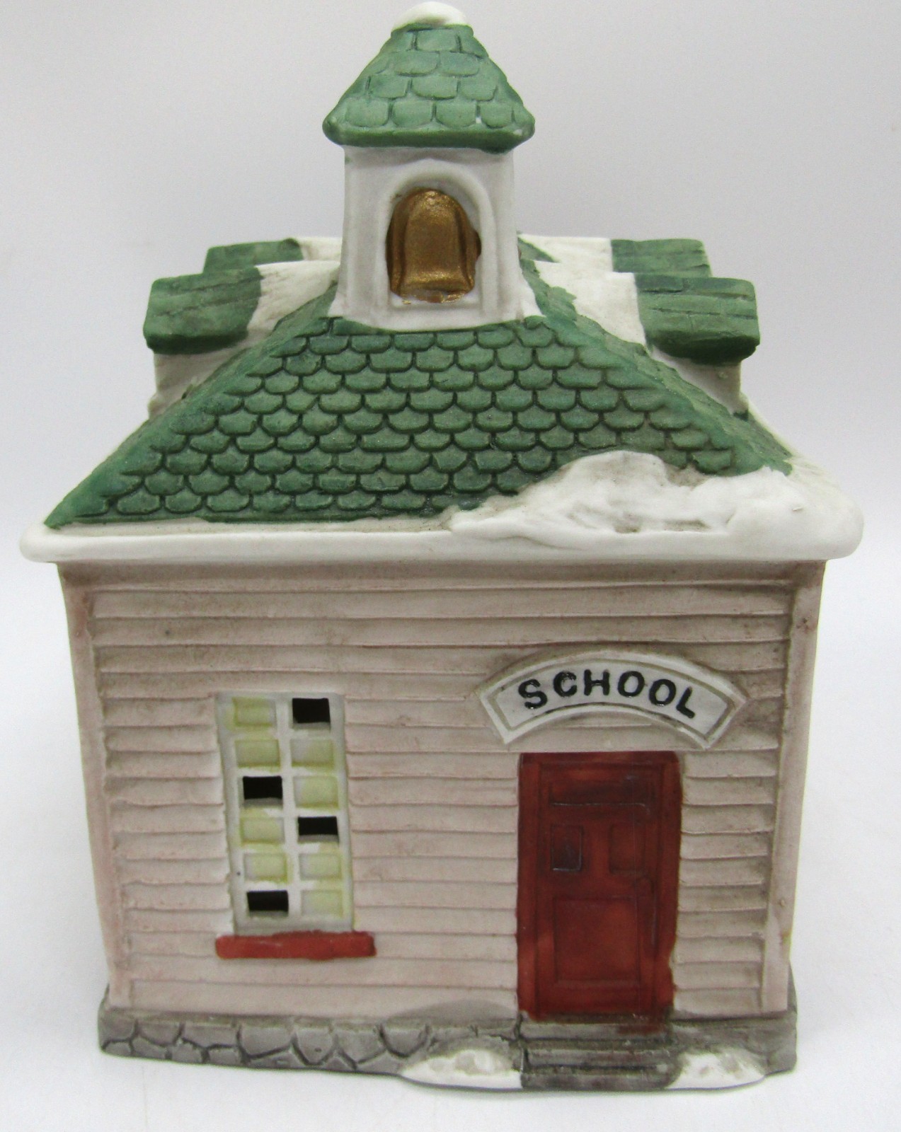 Vintage Christmas Trimmeries Lighted Porcelain School House 5″ X 4″ X 7″.