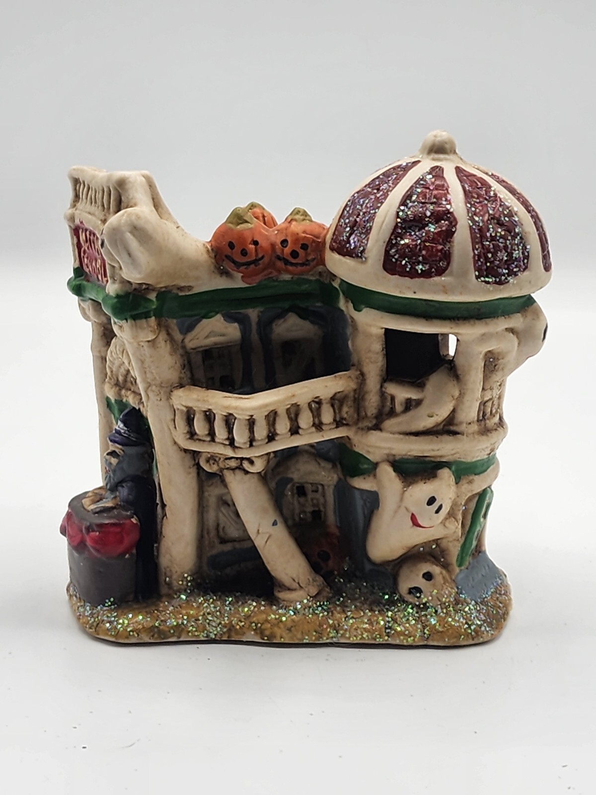 Set of 3 Halloween Village Ceramic Houses Lighted Decor 4x5in Lights Not Include