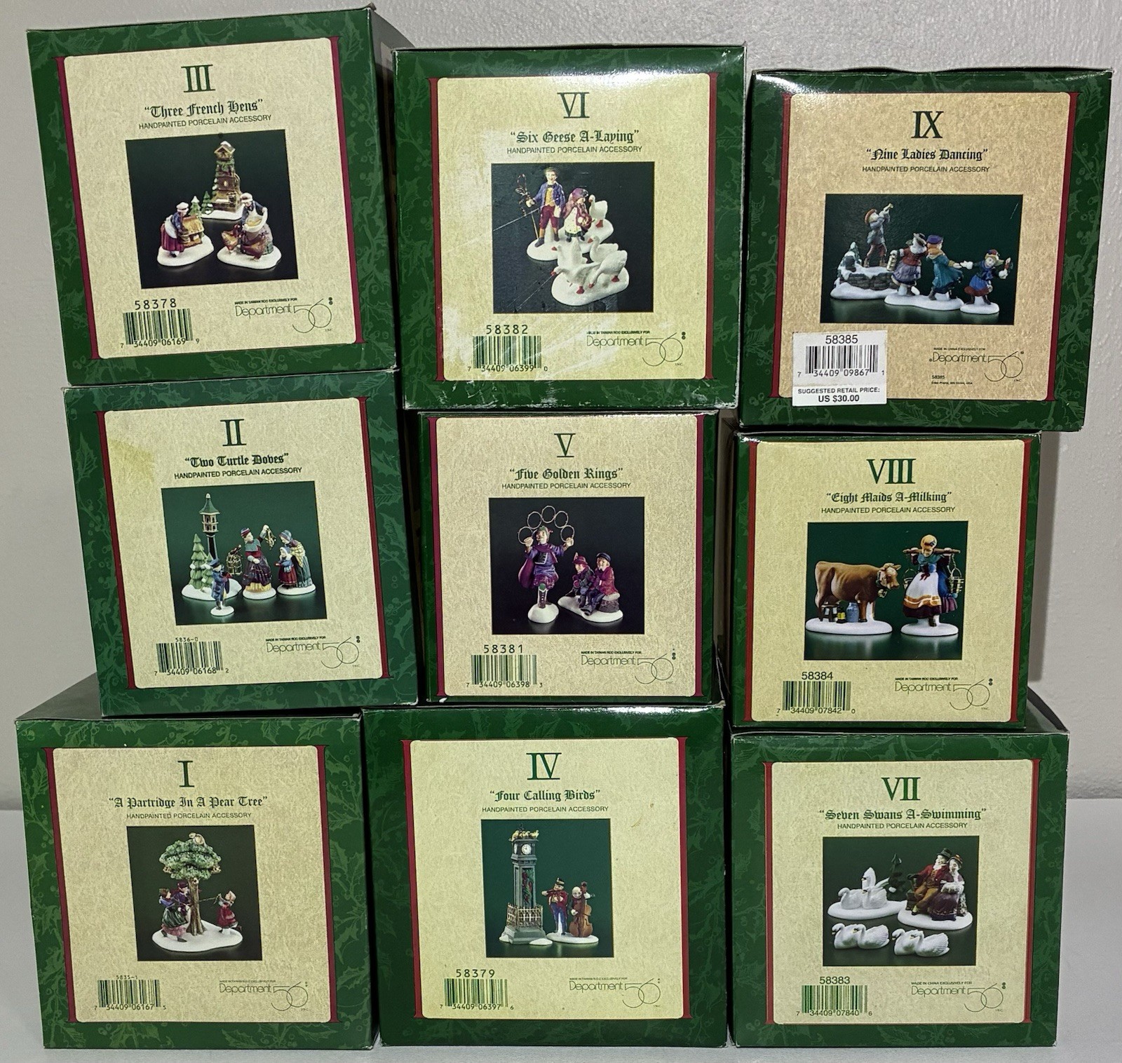 Dept 56 Dickens Village 12 days of Christmas 1-9. Nice! Rare Holiday Village Lot