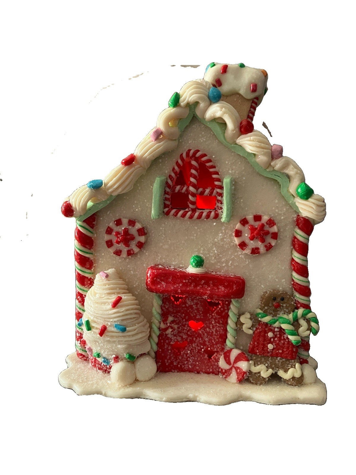 Lighted Ginger Bread Peppermint & Gum Drop House LED Lights Kurt Adler Table Top
